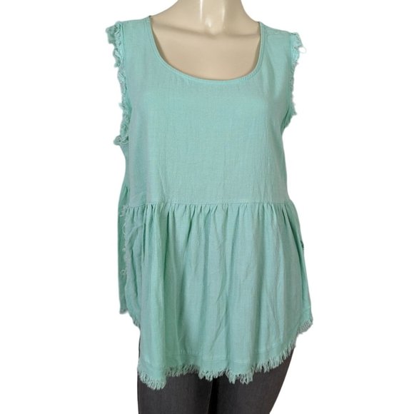 KORI America sleeveless bohemian‎ comfortable women's turquoise top raw edges M - Picture 1 of 8